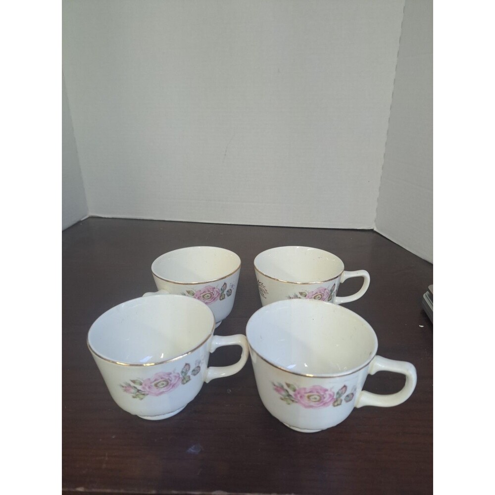 Set Of 4 Vintage 1930s-1950s Homer Laughlin Queen Esther Pink Rose With Gold...